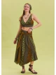 Green Patterned Asymmetrical Skirt with Gipe Detail and Tied Waist 4503